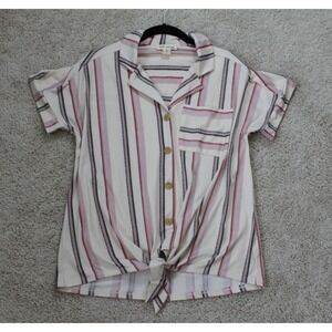 Faith and Joy Striped Boho Blouse Short Sleeve Size Medium